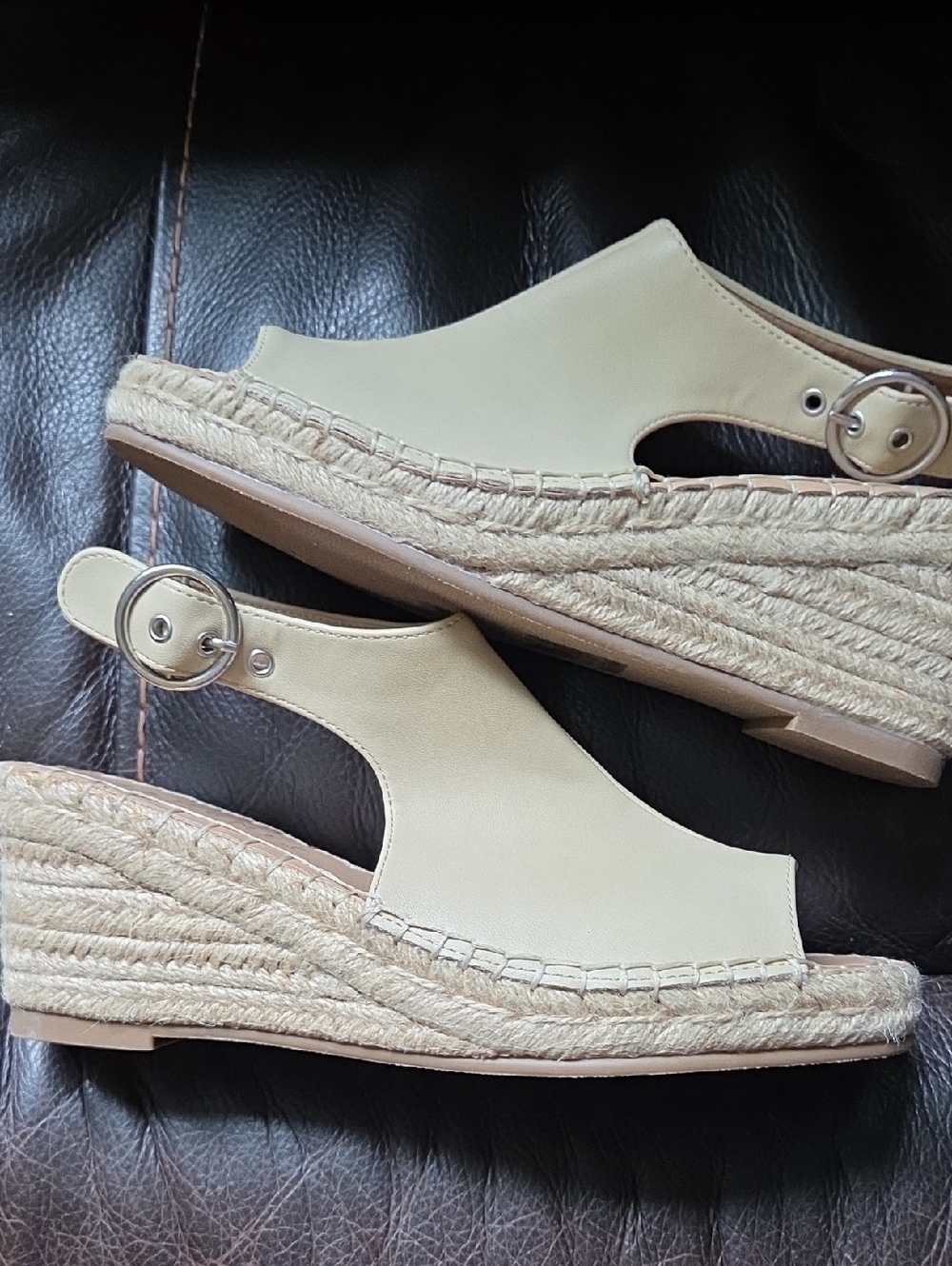 Wedge Espadrille Slingback Sandals in Cream